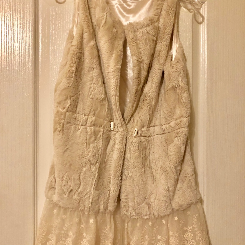 Cream Long Fur Vest